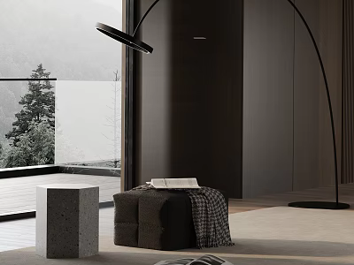 Comfortable Modern Lounge Chair in Cozy Indoor Space with Floor Lamp and Scenic View 3d model
