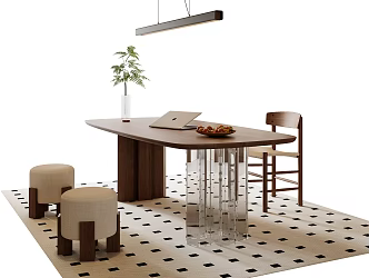 Modern Middle-ancient Style Desk and Chair Combination Modern Desk and Chair Acrylic Desk Study Chandelier Type Chandelier Desk Ornaments Vase Green Planting Solid Wood Desk and Chair 3d model