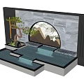 Modern Landscape Feature Wall With Mountain Art Water Flow Pine Tree And Lighting 3d model