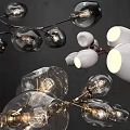 Modern Glass Bubble Chandelier with Transparent Globes and Metal Branch Frame Design