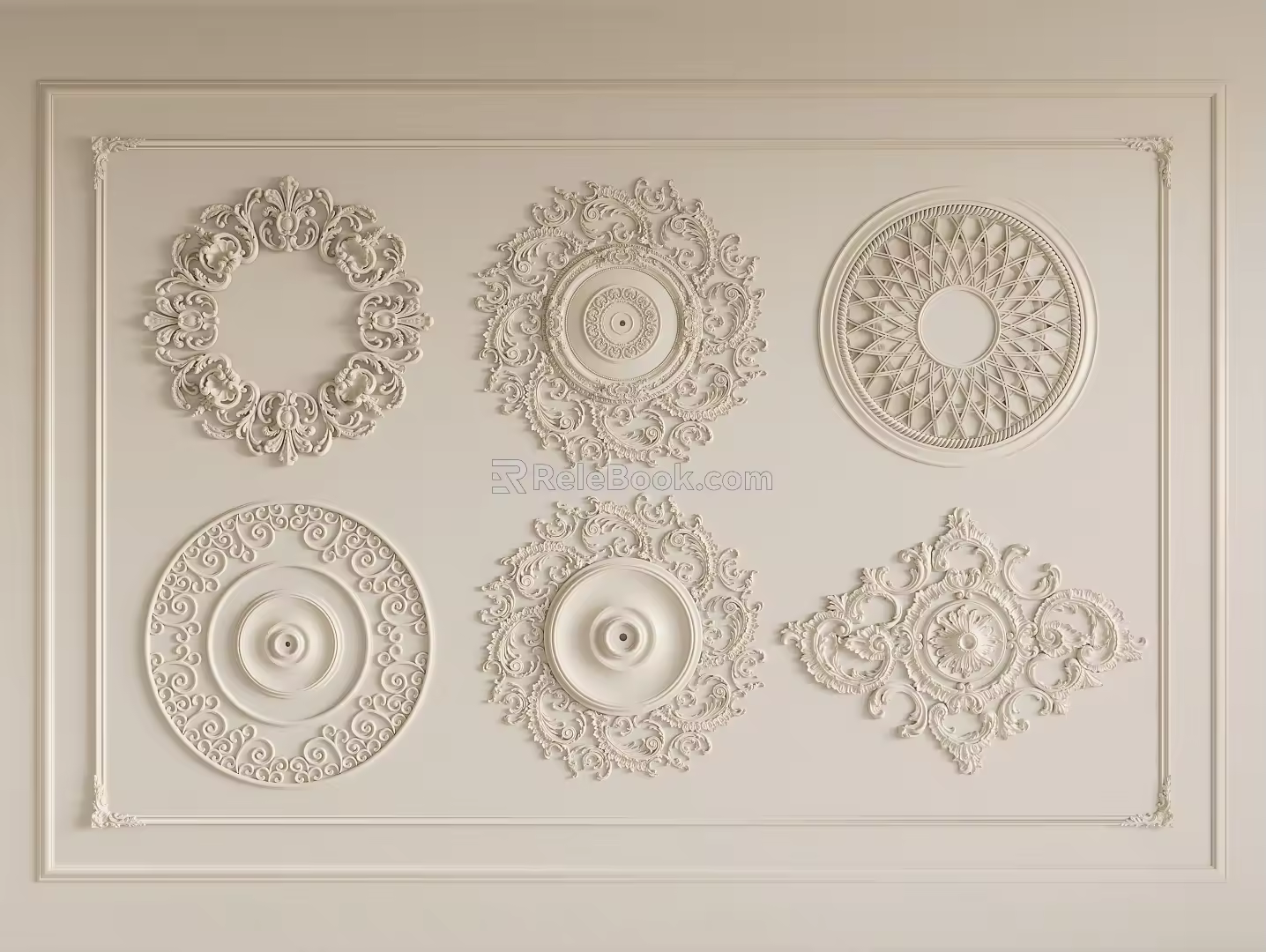 Gypsum lamp panel carved lamp panel chandelier base round lamp panel gypsum component 3d model
