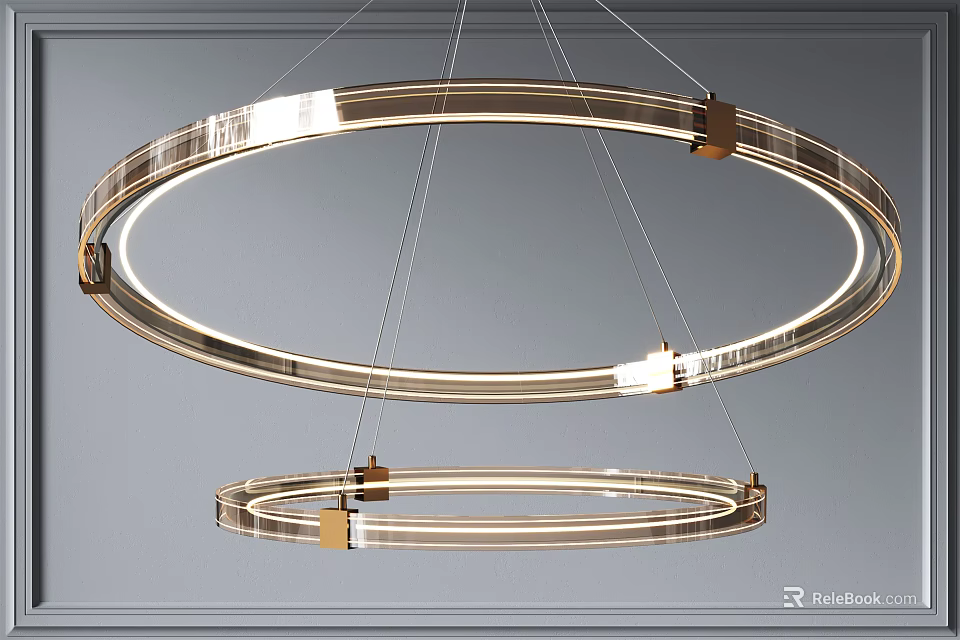 Modern Double Circular Ring Hanging Metallic Frame LED Pendant Chandelier 3d model 
