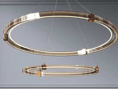 Modern Double Circular Ring Hanging Metallic Frame LED Pendant Chandelier 3d model