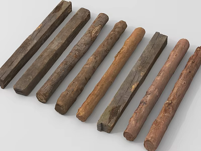 Natural Stone and Wood Craft Sticks with Various Shapes and Textures 3d model