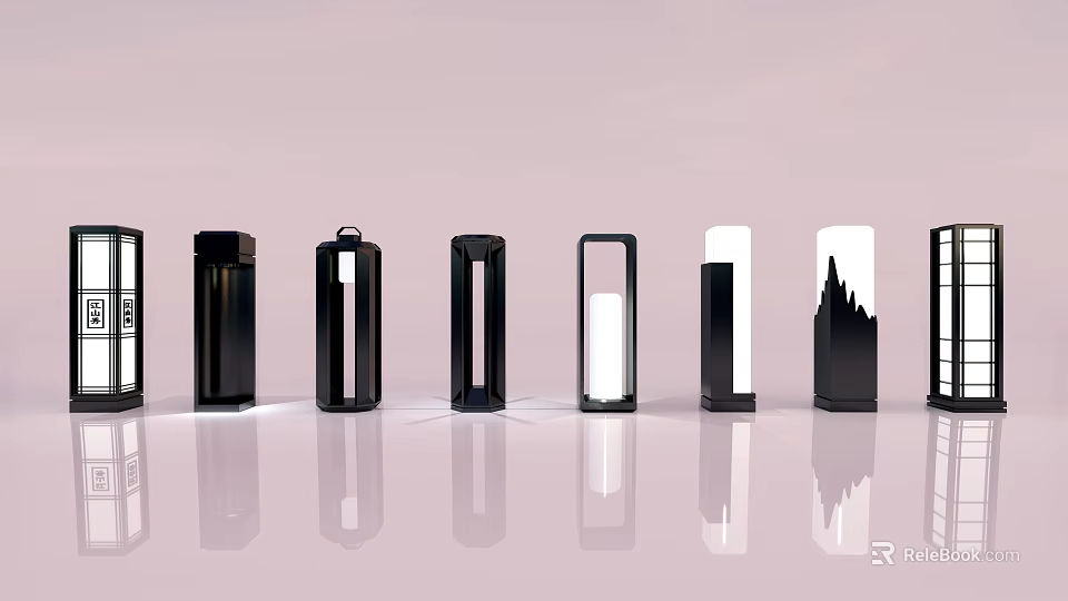 Modern Outdoor Lights With Various Black And White Designs And Different Structures 3d model 