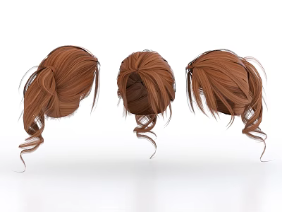 Three Brown Wig Decorative Ornament Arrangement Display Pieces 3d model