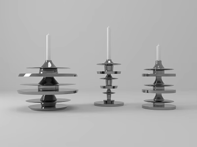 Three Modern Metal Candle Lamps With Layered Structure Design 3d model