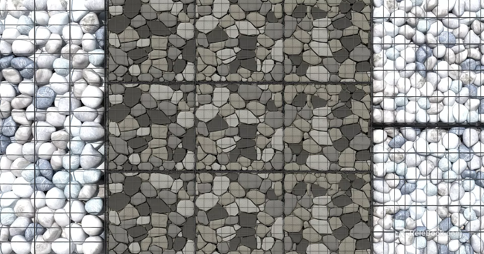 Building Exterior Wall With Natural Irregular Stone Texture And Decorative Grid Pattern Design 3d model