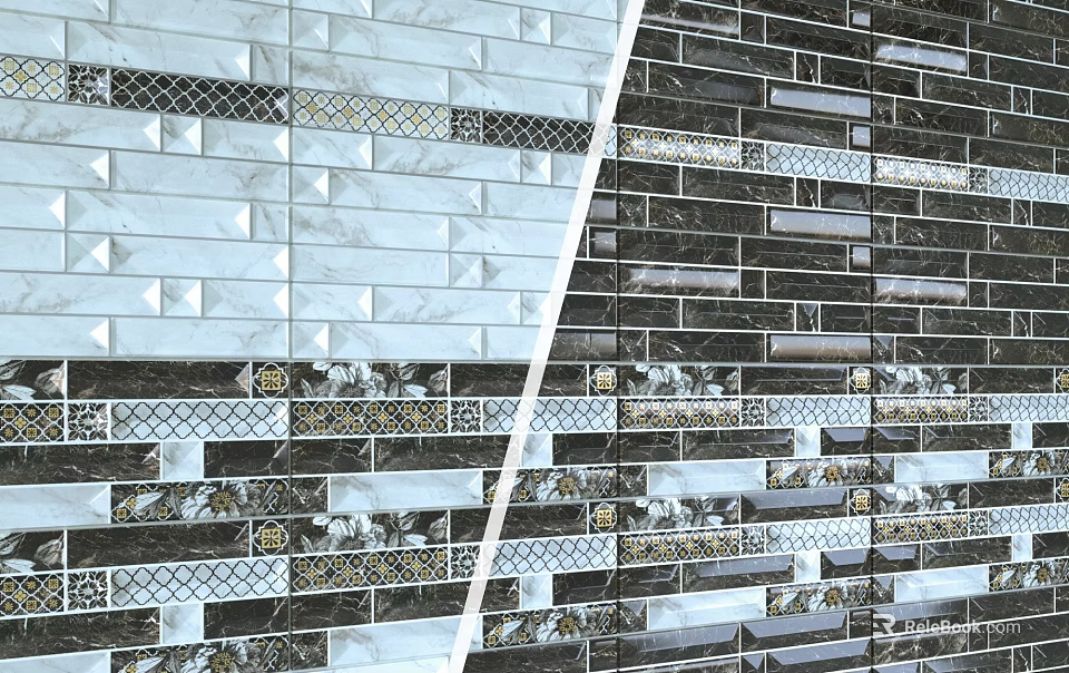 Light And Dark Tone Wall Tile Designs 3d model 