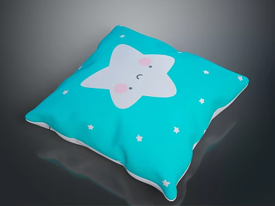 Turquoise Decorative Pillow With Cute Cartoon Star Pink Cheeks And White Small Stars 3d model