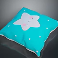 Turquoise Decorative Pillow With Cute Cartoon Star Pink Cheeks And White Small Stars