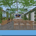 Lush Vine Covered Glass Ceiling Restaurant With Wooden Tables Chairs Indoor Plants And Decorative Painting