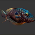 Vibrant Tropical Fish With Blue Purple Body Unique Patterns Orange Fins And Yellow Eyes