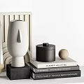 Modern Minimalist Decorative Ornament Set With Abstract Sculptures Vases Books Dried Plants And Geometric Frames