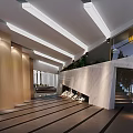 Modern Sales Office Interior Design With Wooden Walls Marble Staircase Ceiling Lights And Greenery