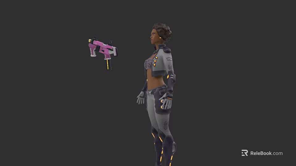 Woman In Tactical US Outfit With Armor Details And Pink Gun 3D Rendering 3d model 