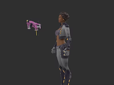 Woman In Tactical US Outfit With Armor Details And Pink Gun 3D Rendering 3d model
