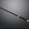 Wooden Staff With Brown Shaft Red Wrapped Handle And Silver Accents