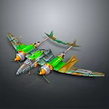 Green And Yellow Twin Engine Model Airplane With Streamlined Design And Detailed Wings