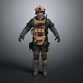 Tactical Operator In Full Gear With Helmet Goggles And Vest Standing On Gray Background