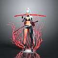 White Haired Female Character With Black And White Outfit Red Swords And Lightning Effects