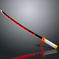 Katana Weapon With Red Black Blade Pattern And White Orange Handle On Gray Background
