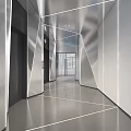 Modern Sleek Corridor Interior With Metallic Walls Geometric Lines And Elevator Doors