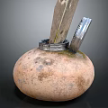 Vintage Clay Pot With Metal Ring Feather Metal Lid And Mossy Surface Details