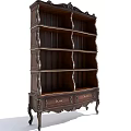 Classic Dark Brown Bookcase Featuring Decorative Legs Multiple Shelves And Drawers