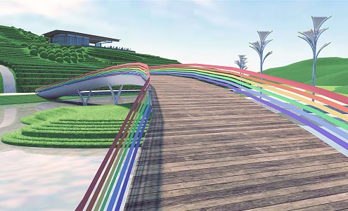 Modern Bridge Park Net Celebrity Rainbow Bridge Landscape Bridge Rainbow Bridge Arc Bridge Net Red Bridge Rainbow Plank Road 3d model