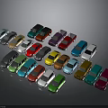 Colorful Small Car Models In Various Colors Arranged On Dark Background