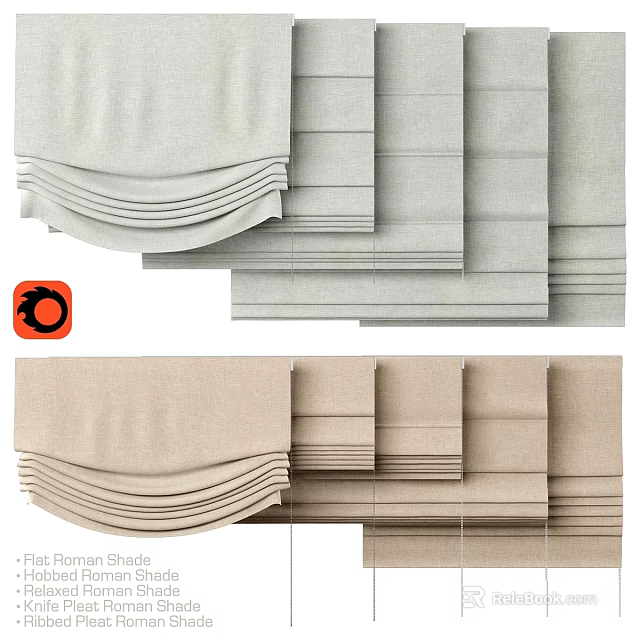 Soft Gray And Beige Curtain Designs With Pleated Top And Layered Panels 3d model 