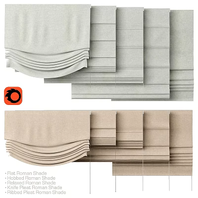 Soft Gray And Beige Curtain Designs With Pleated Top And Layered Panels 3d model