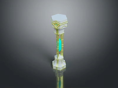 Scenic White Pillar With Golden Accents And Turquoise Gemstone Reflection 3d model