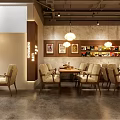 Modern Café Interior Design With Wooden Walls Pendant Lights Tables Chairs And Decorative Paintings