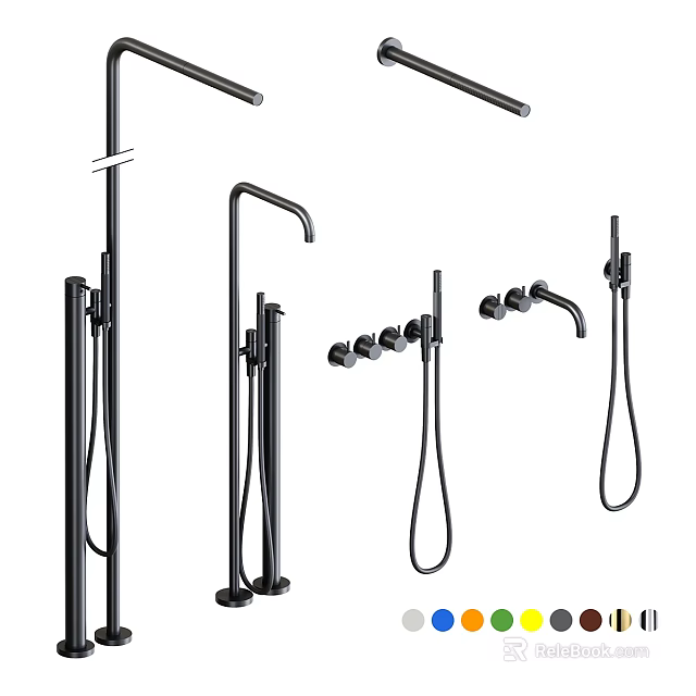 Modern Black Shower Sets With Handheld Overhead And Column Sprayer Components 3d model
