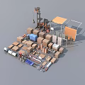 Industrial Equipment Setup With Crane Cardboard Boxes Parts And Components