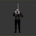 A Man Wearing Medieval Armor Holding Long Sword And Dagger In Gray Background