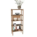 Minimalist Multi tiered Bamboo Storage Shelf with Potted Plant Bowls Cups Books and Decorative Items