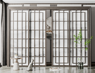 New Chinese-style sliding door 3d model