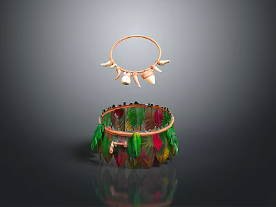 Copper Bangle With Pendants And Colorful Feather Decorative Bracelet Design 3d model