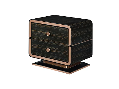 Modern Black Bedside Table With Two Drawers Copper Trim And Square Base 3d model