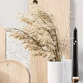Modern Kitchenware Collection With Wooden Stone Cutting Boards Beige White Containers Dried Flowers And Candles