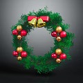 Festive Christmas Evergreen Wreath With Red Gold Ornaments Gold Bells And Red Bow