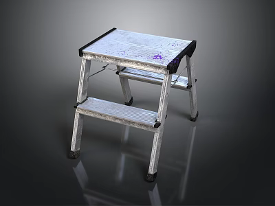 Sturdy Two Step Metal Ladder With Non Slip Platform And Foldable Design For Household Use 3d model