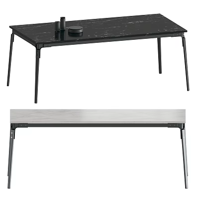 Modern Black Dining Table With Marble Top And Sleek Metal Legs 3d model