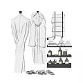 Soft Ribbed Towels and Bathrobes with Folded Towels on Shelves and White Slippers