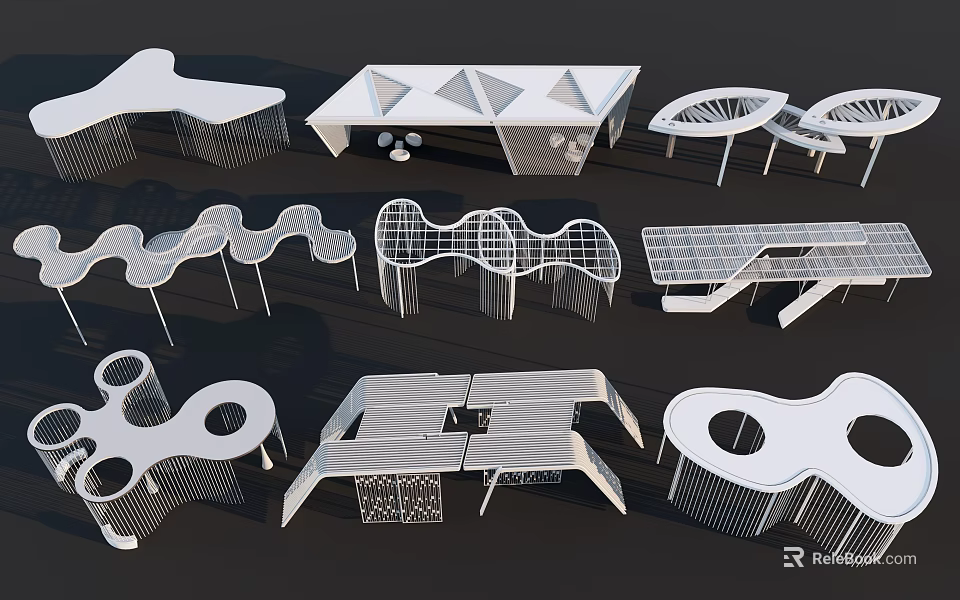 Modern Abstract White Metal Structures With Geometric Designs And Creative Shapes 3d model