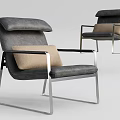 Comfortable Modern Leisure Chair Gray Leather Upholstery Metal Frame Beige Cushion