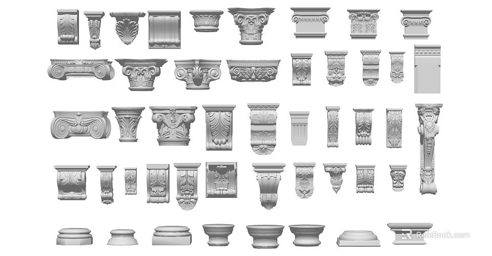 Various Architectural Capitals Showcasing Ornate Carvings Intricate Designs And Classic Styles 3d model 